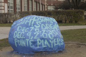 Photo by Luke Kirtley '15. The rock, painted to advertise the upcoming performances.