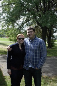 Photo courtesy of Annie Dalby. Dalby and her soon-to-be husband pose together in a park.